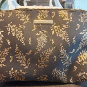 Vince Camuto Black and Gold Leaf Cosmetic Bag